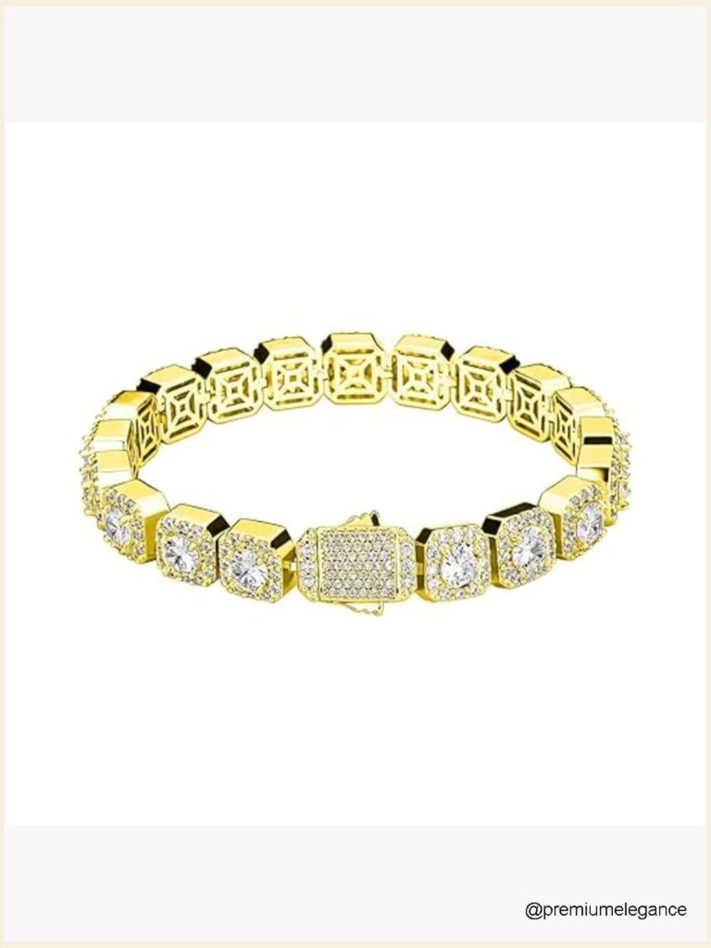 10mm Gold Tennis Link Bracelet Iced Out CZ Square Halo Jumbo Chain Hip Hop